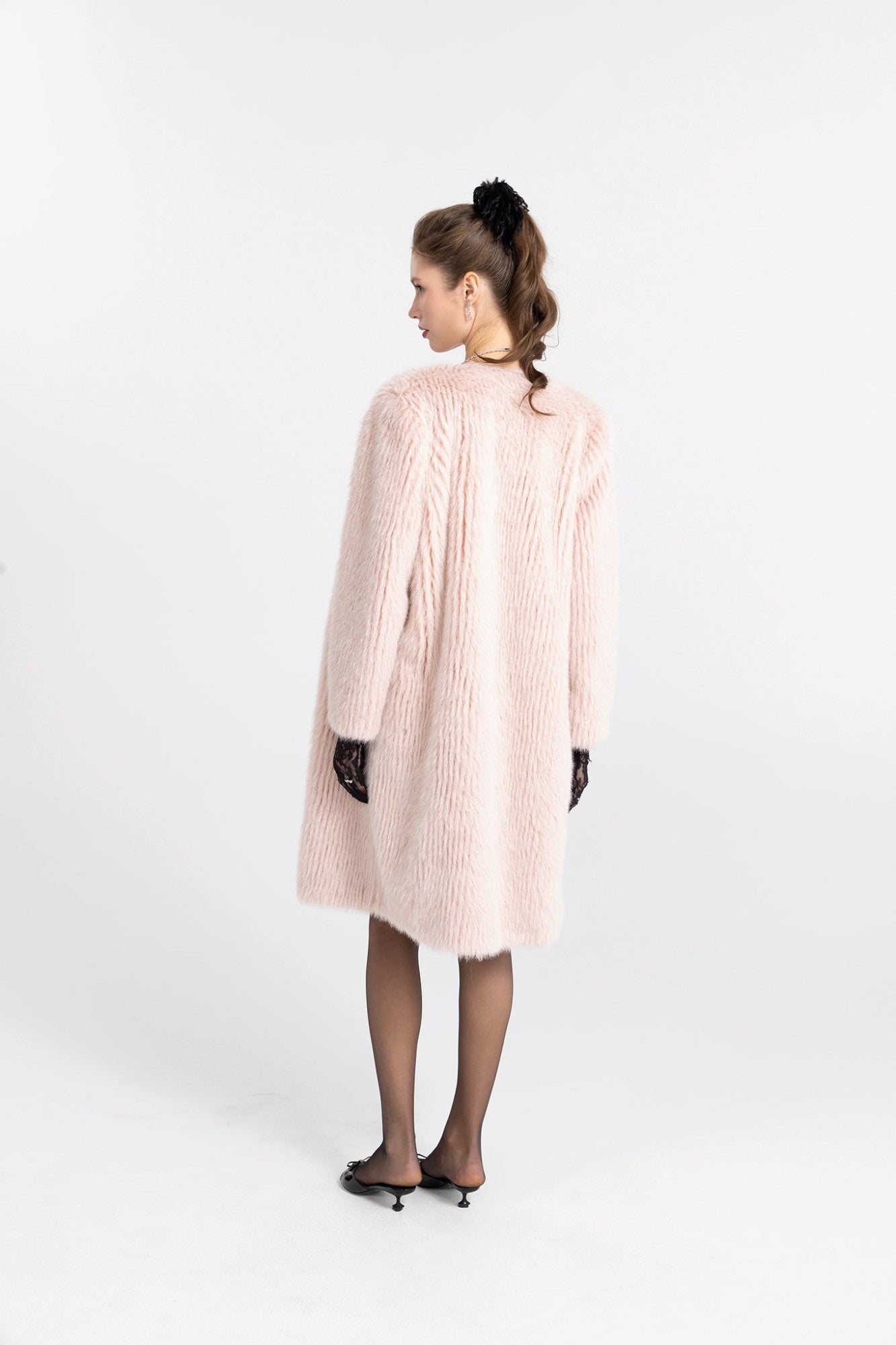 Nana Jacqueline J’adore Faux Fur Long Coat: Pink Long Coat for Winter Party Pink