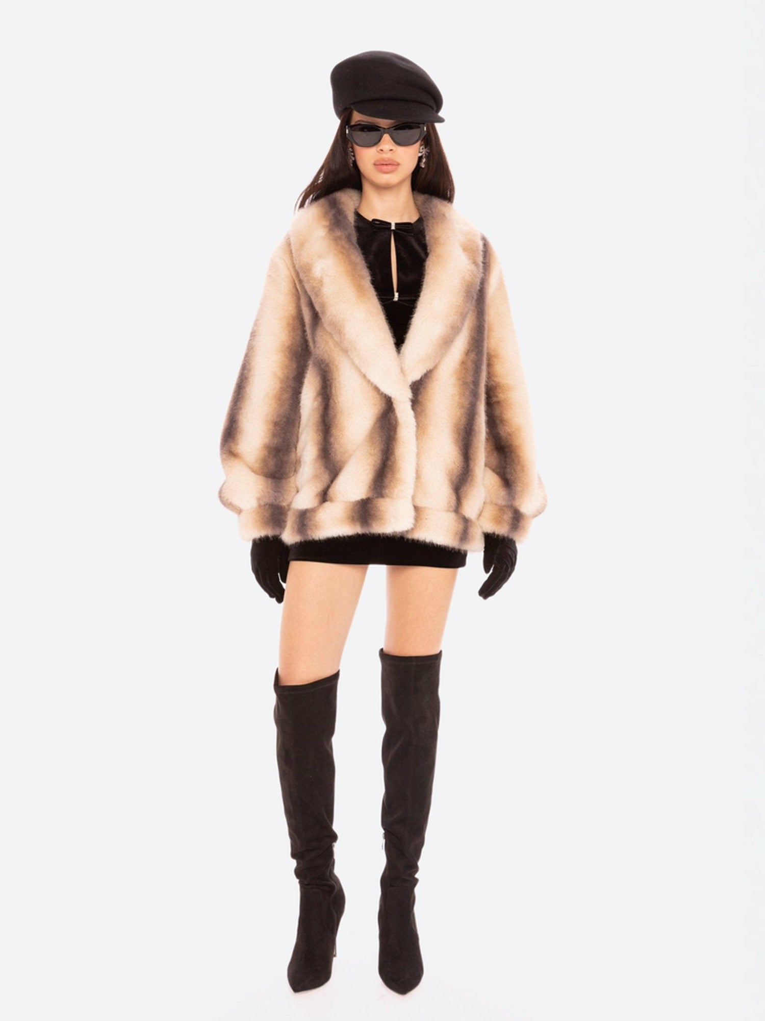 Nana Jacqueline Bianca Faux Fur Coat: Beige Fur Coat for Winter Night Out Beige & Brown