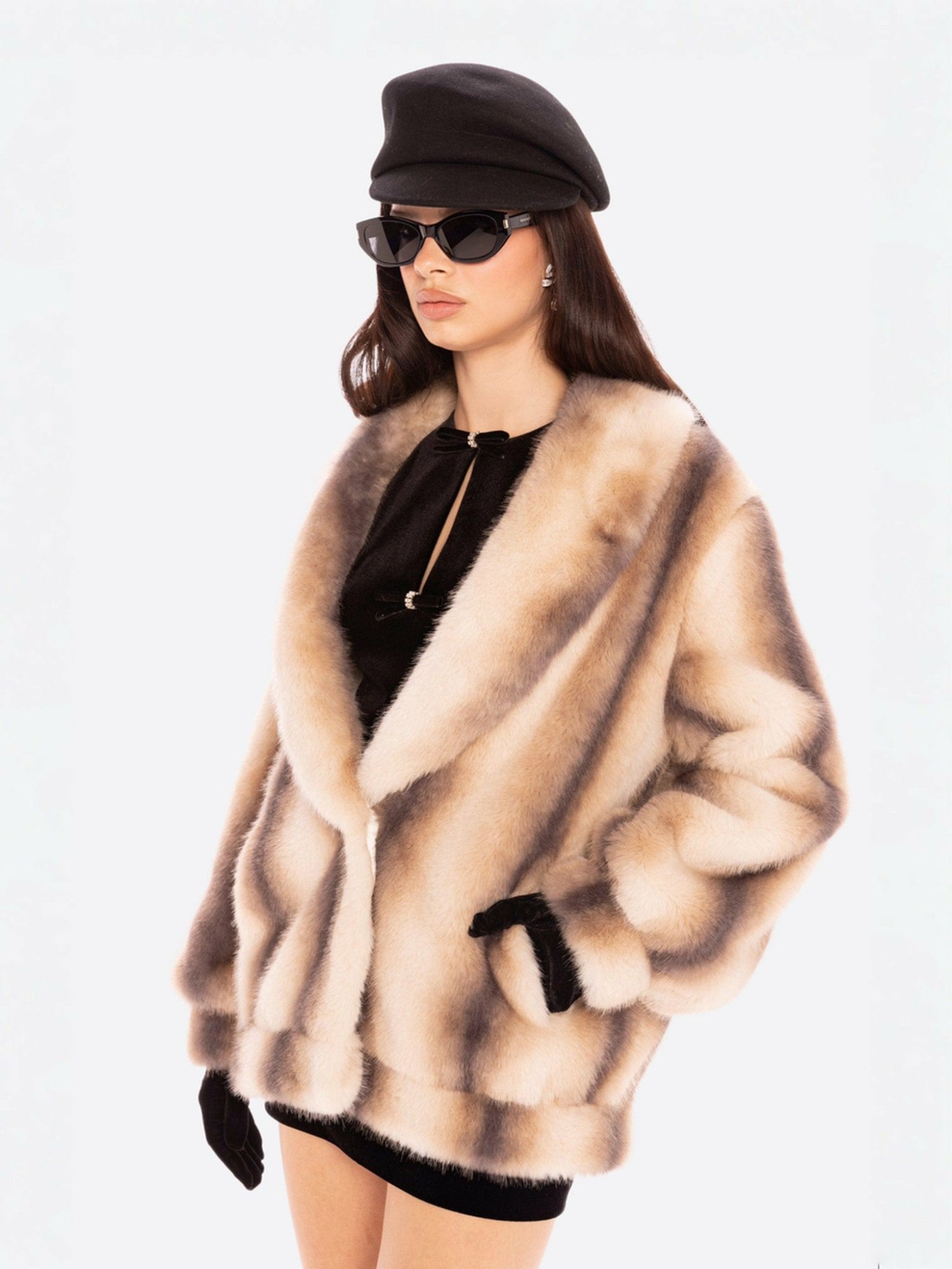 Nana Jacqueline Bianca Faux Fur Coat: Beige Fur Coat for Winter Night Out Beige & Brown