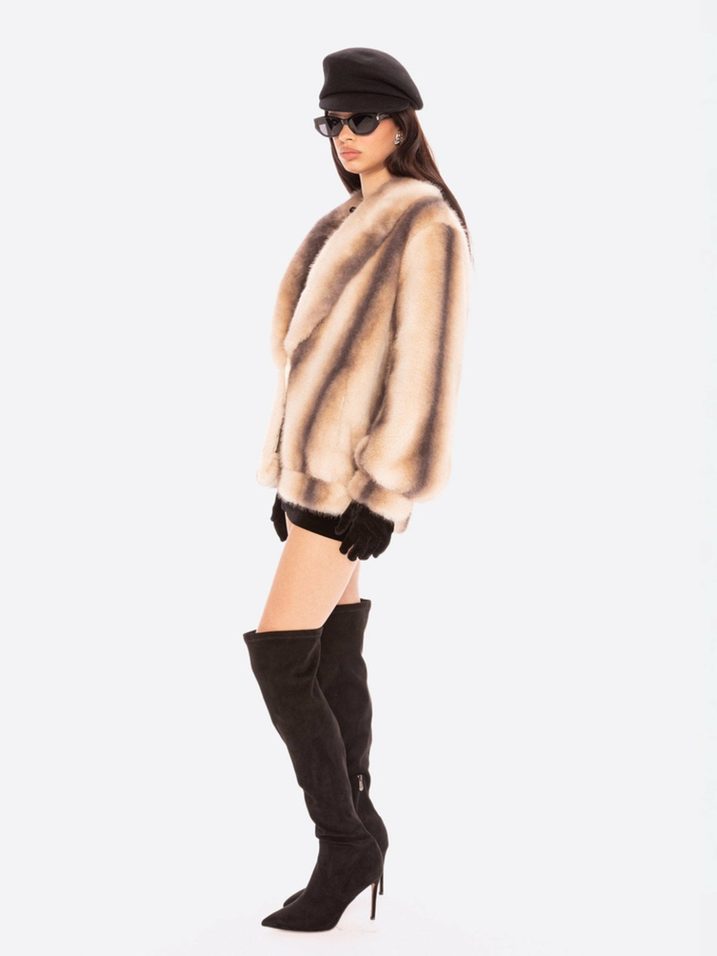 Nana Jacqueline Bianca Faux Fur Coat: Beige Fur Coat for Winter Night Out Beige & Brown