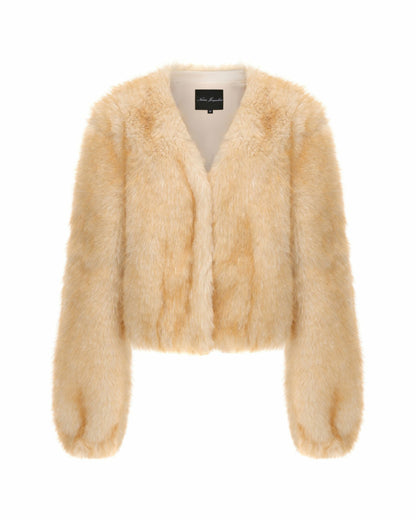 Nana Jacqueline Lavinia Short Faux Fur Jacket: Yellow Fur Jacket for Cocktail Party Yellow