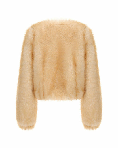 Nana Jacqueline Lavinia Short Faux Fur Jacket: Yellow Fur Jacket for Cocktail Party Yellow
