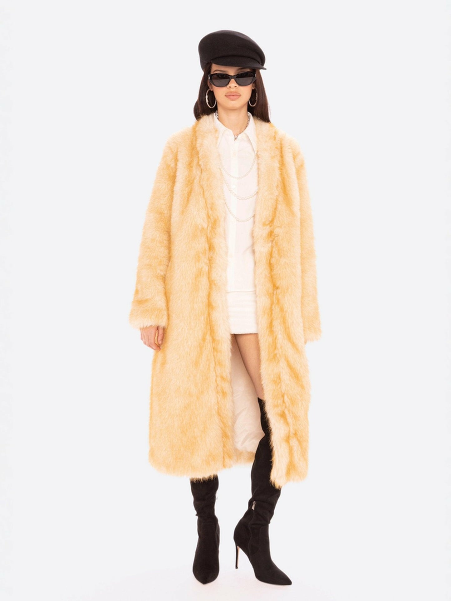 Nana Jacqueline Isolde Faux Fur Long Coat: Yellow Fur Coat for Winter Events Yellow