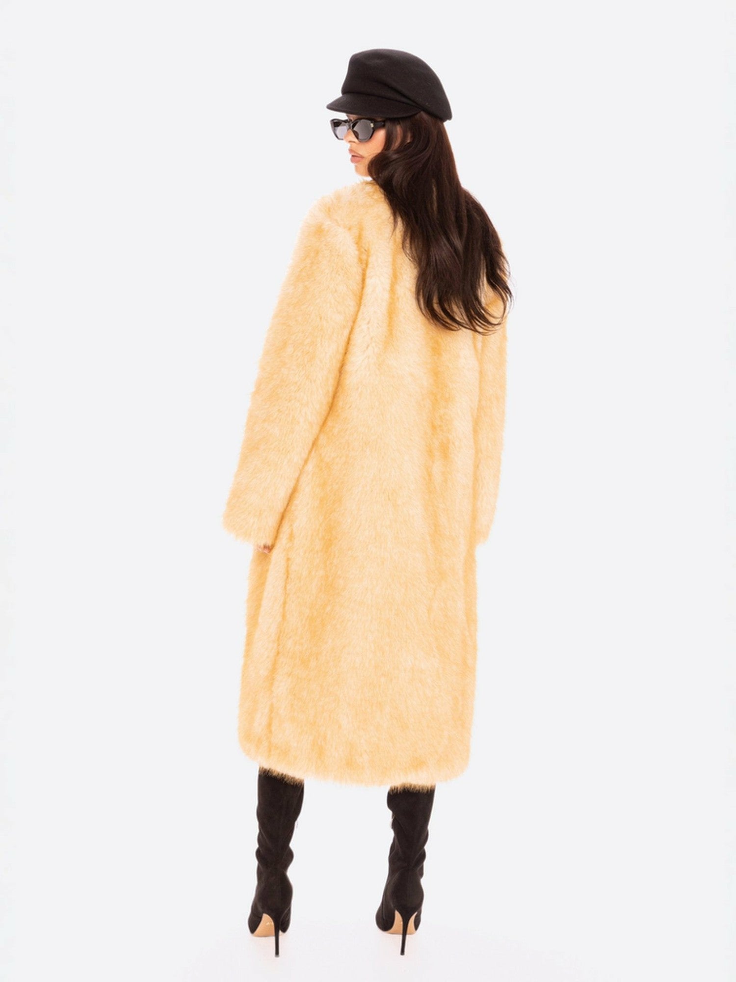 Nana Jacqueline Isolde Faux Fur Long Coat: Yellow Fur Coat for Winter Events Yellow