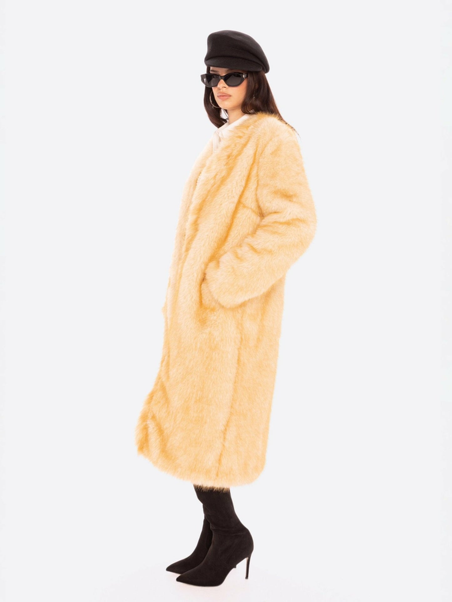 Nana Jacqueline Isolde Faux Fur Long Coat: Yellow Fur Coat for Winter Events Yellow