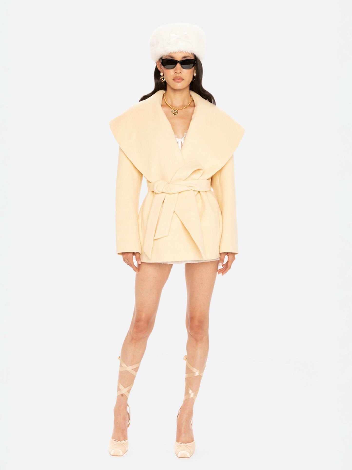 Nana Jacqueline Victoria Bow Coat: Yellow Wrap Coat for Daytime Events Yellow