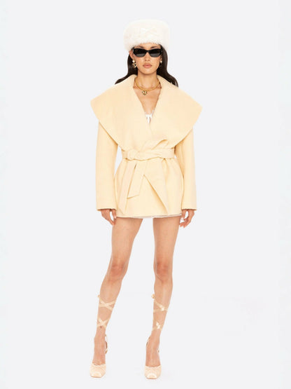Nana Jacqueline Victoria Bow Coat: Yellow Wrap Coat for Daytime Events Yellow