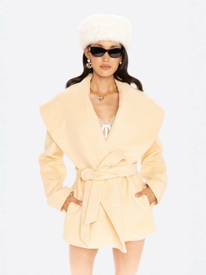 Nana Jacqueline Victoria Bow Coat: Yellow Wrap Coat for Daytime Events Yellow