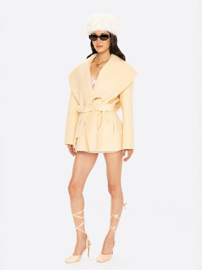 Nana Jacqueline Victoria Bow Coat: Yellow Wrap Coat for Daytime Events Yellow