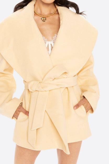 Nana Jacqueline Victoria Bow Coat: Yellow Wrap Coat for Daytime Events Yellow