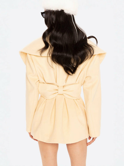 Nana Jacqueline Victoria Bow Coat: Yellow Wrap Coat for Daytime Events Yellow