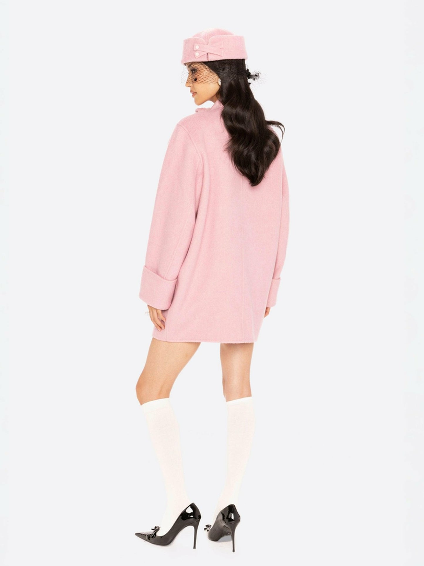Nana Jacqueline Juliette Cocoon Coat: Pink Coat for Winter Party Pink