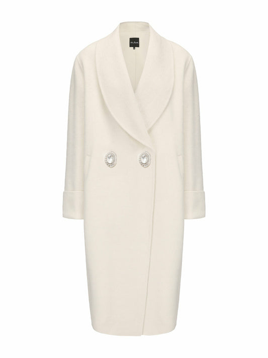 Nana Jacqueline Audrina Coat: White Coat for Winter Wedding Guest White