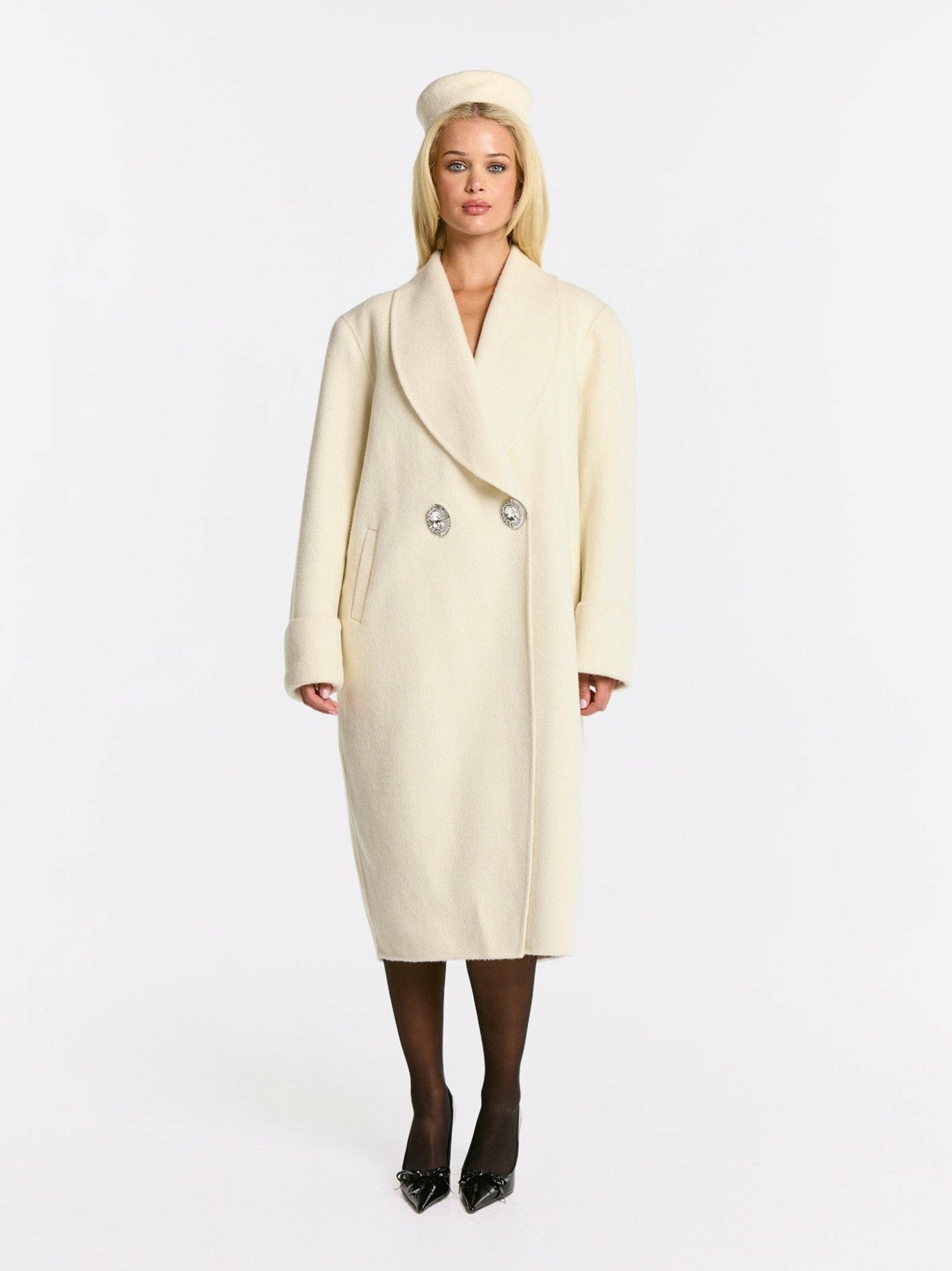Nana Jacqueline Audrina Coat: White Coat for Winter Wedding Guest White