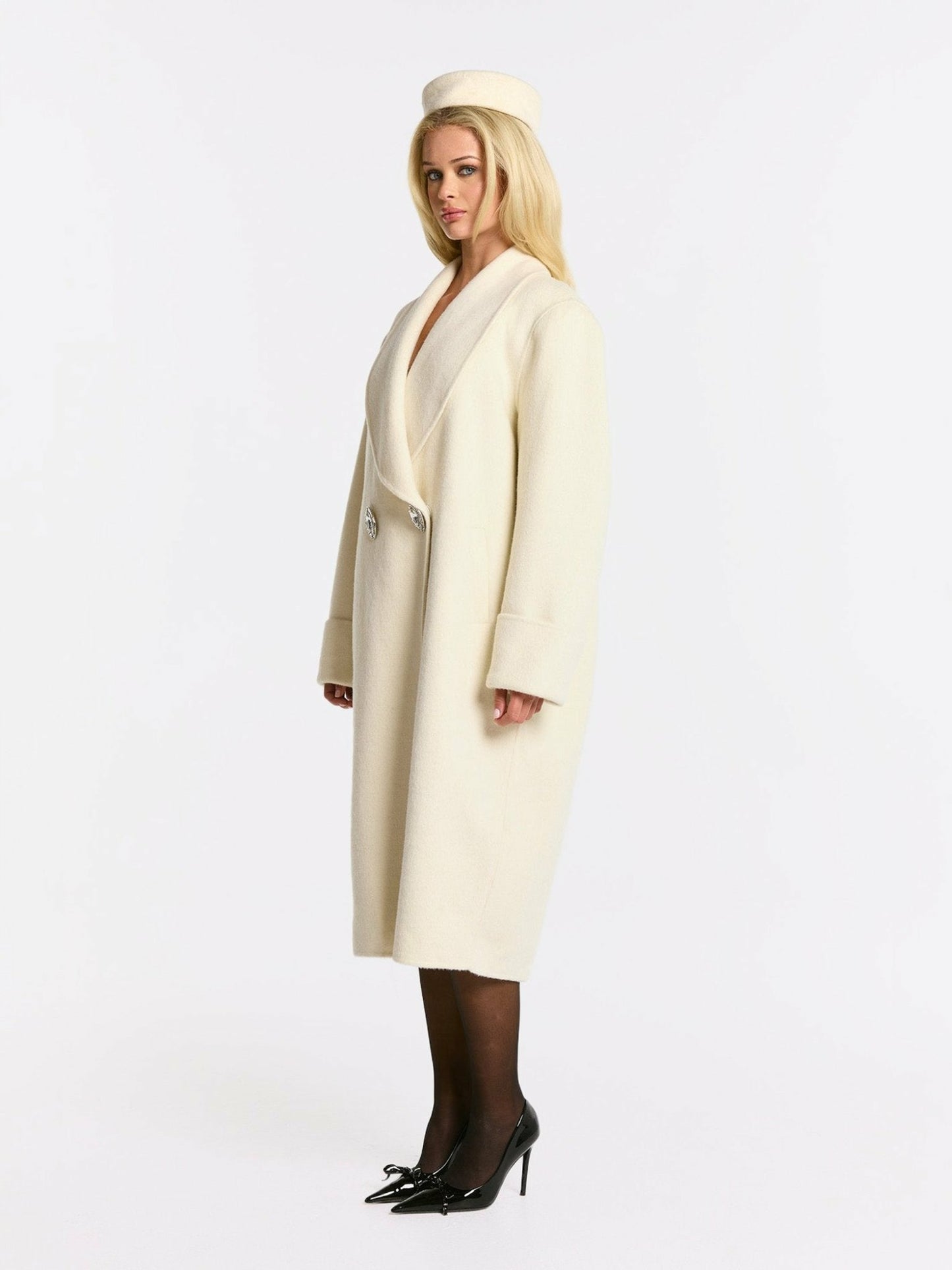 Nana Jacqueline Audrina Coat: White Coat for Winter Wedding Guest White