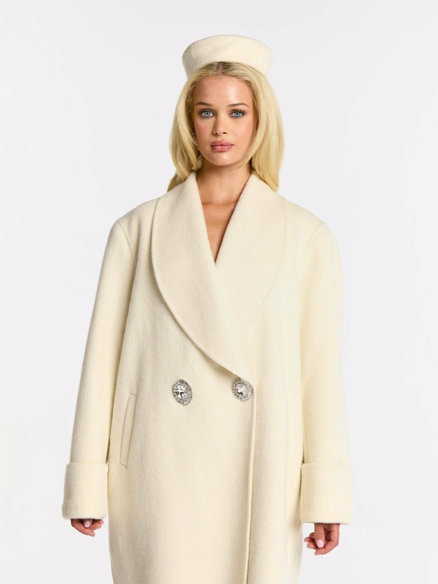 Nana Jacqueline Audrina Coat: White Coat for Winter Wedding Guest White