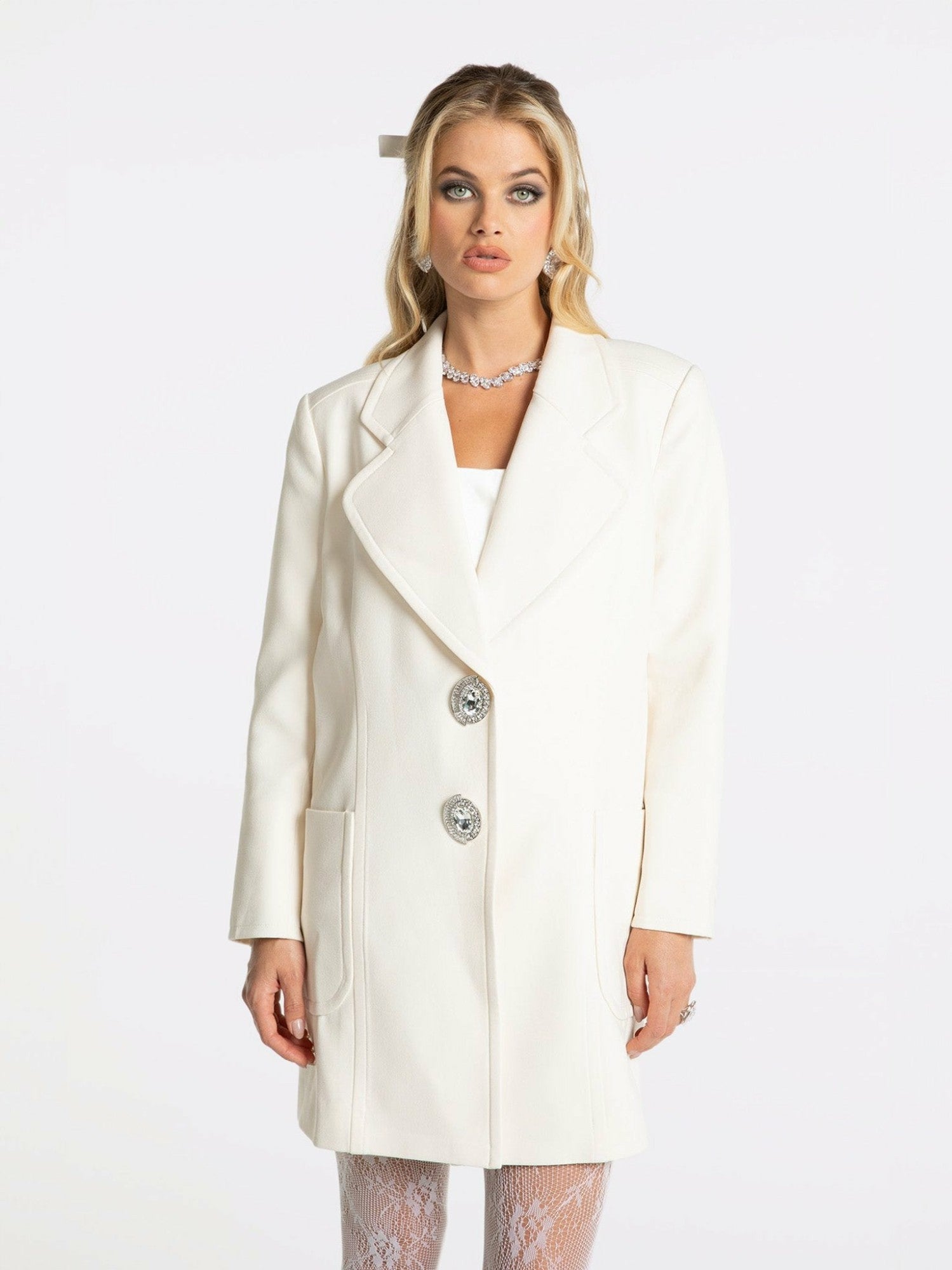 Nana Jacqueline Nadine Coat: White Coat for Winter Wedding Guest White