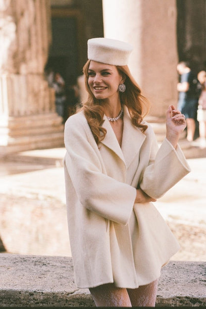 Nana Jacqueline Olivia Coat: White Coat for Winter Formal Event White