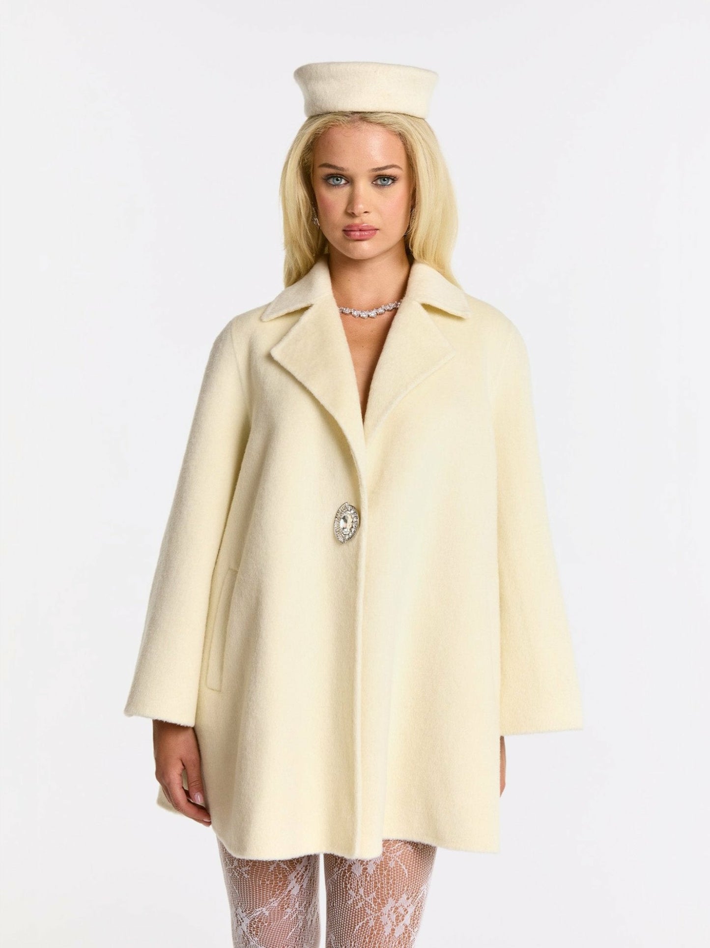 Nana Jacqueline Olivia Coat: White Coat for Winter Formal Event White