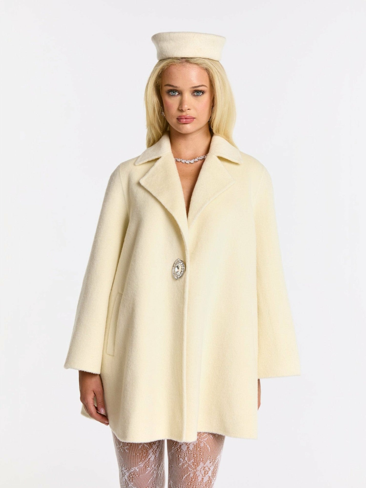 Nana Jacqueline Olivia Coat: White Coat for Winter Formal Event White