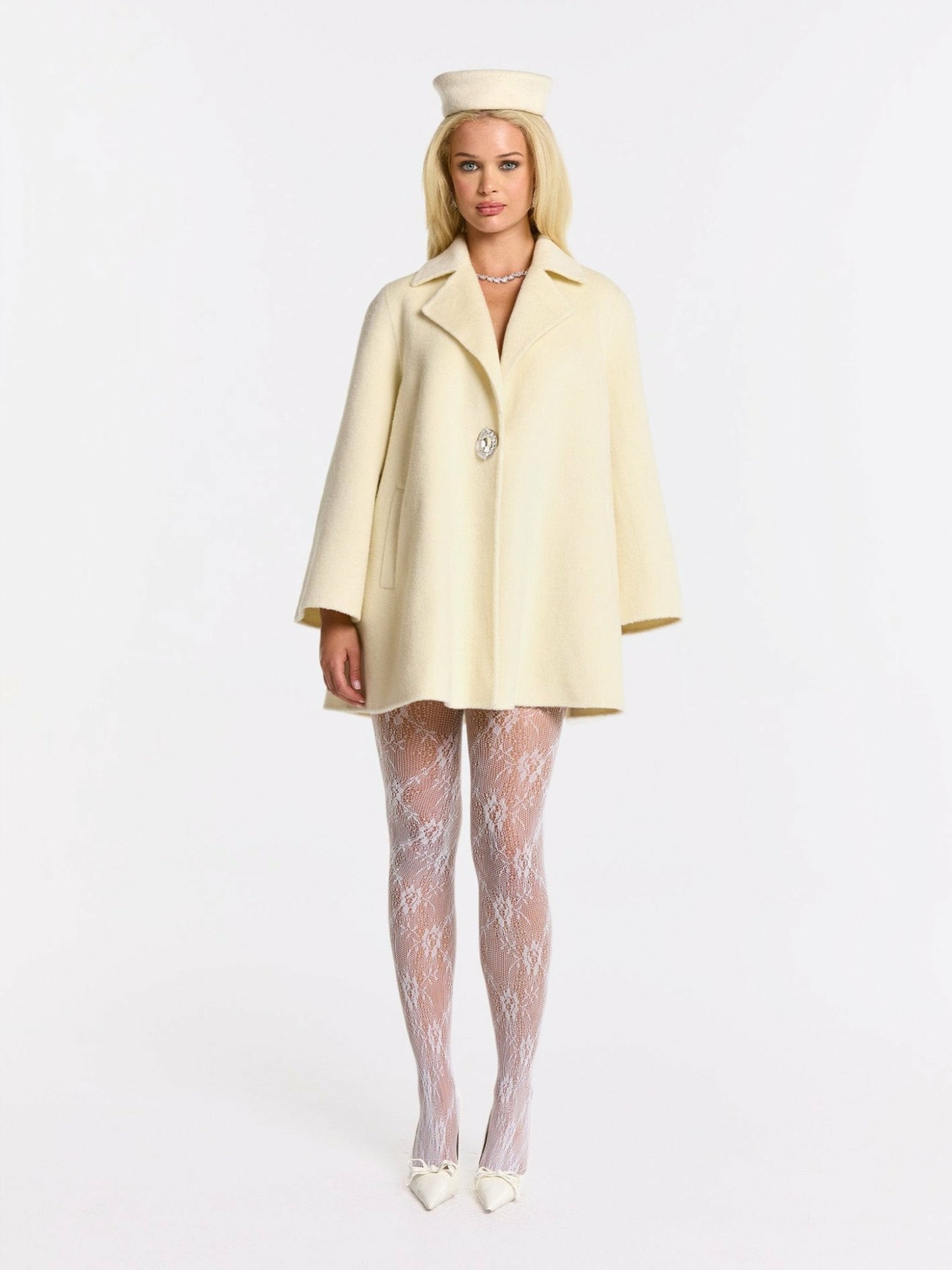 Nana Jacqueline Olivia Coat: White Coat for Winter Formal Event White