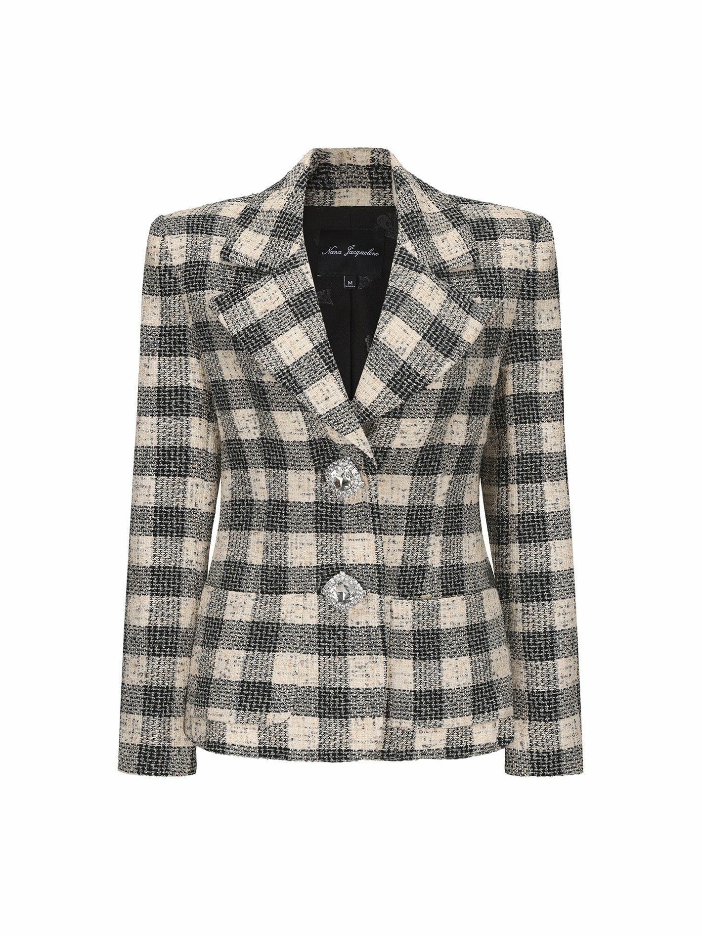 Nana Jacqueline Maya Lapel Suit Jacket: Black Checkered Jacket for Cocktail Party Black Checkered
