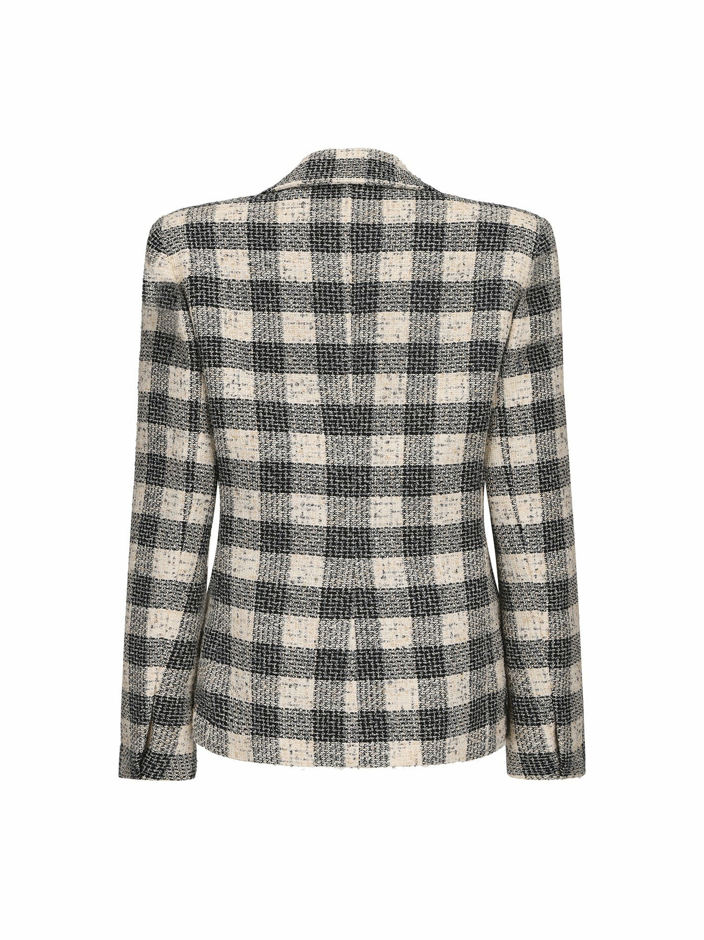 Nana Jacqueline Maya Lapel Suit Jacket: Black Checkered Jacket for Cocktail Party Black Checkered