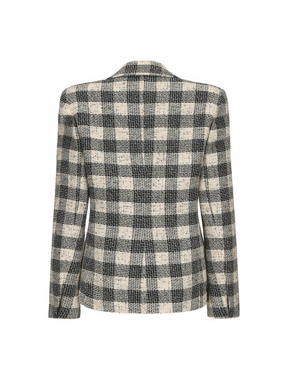 Nana Jacqueline Maya Lapel Suit Jacket: Black Checkered Jacket for Cocktail Party Black Checkered