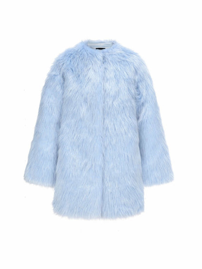 Nana Jacqueline Adeline Fur Coat: Blue Fur Coat for Winter Party Blue