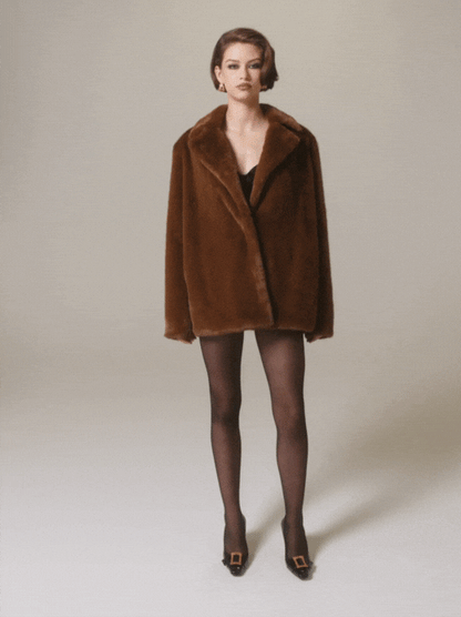 Nana Jacqueline Phoebe Fur Jacket: Brown Fur Jacket for Evening Events Brown