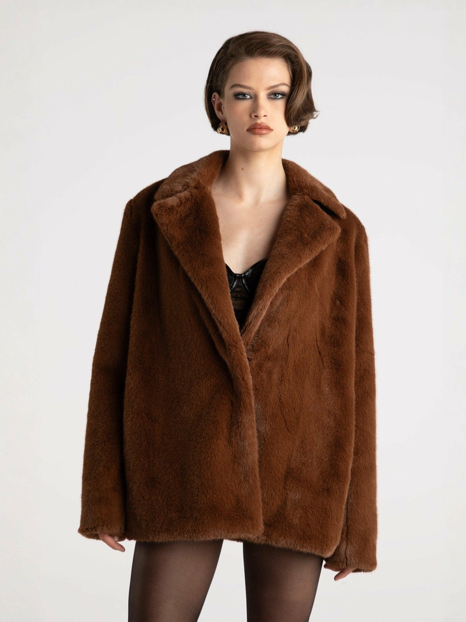 Nana Jacqueline Phoebe Fur Jacket: Brown Fur Jacket for Evening Events Brown