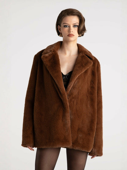 Nana Jacqueline Phoebe Fur Jacket: Brown Fur Jacket for Evening Events Brown