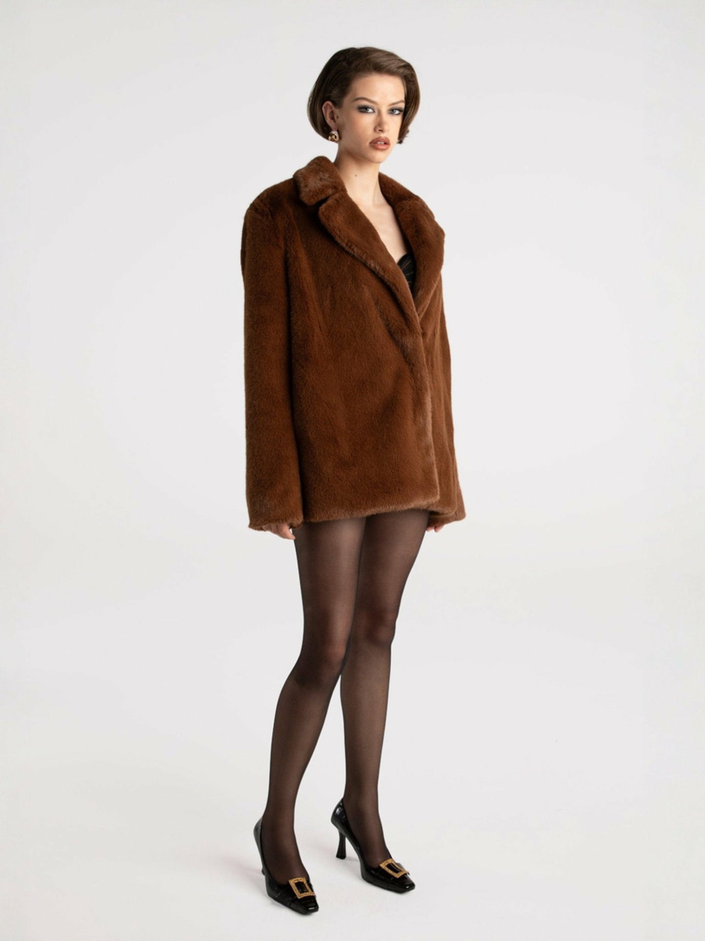 Nana Jacqueline Phoebe Fur Jacket: Brown Fur Jacket for Evening Events Brown