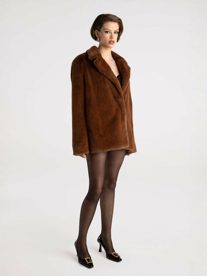 Nana Jacqueline Phoebe Fur Jacket: Brown Fur Jacket for Evening Events Brown