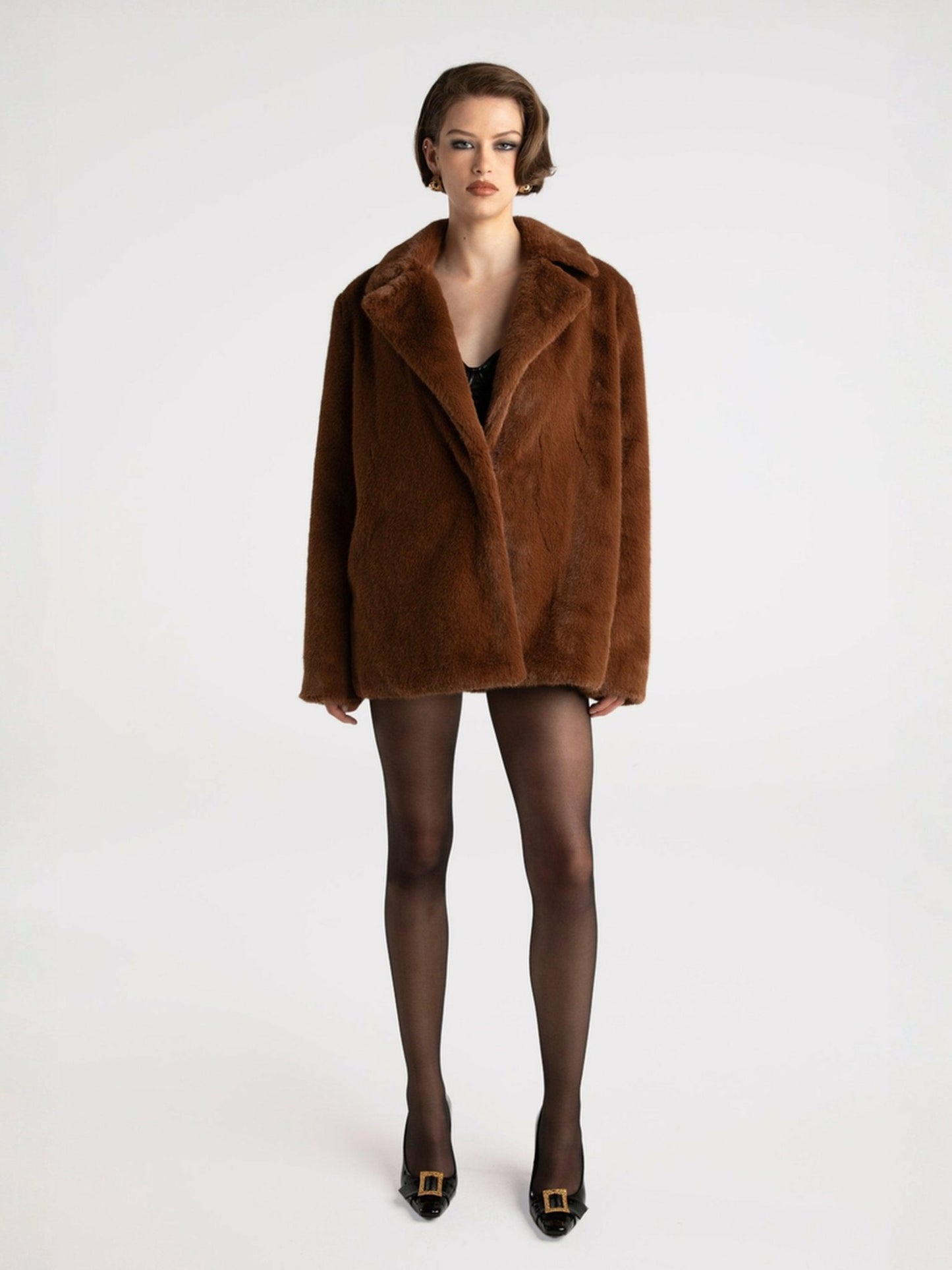 Nana Jacqueline Phoebe Fur Jacket: Brown Fur Jacket for Evening Events Brown
