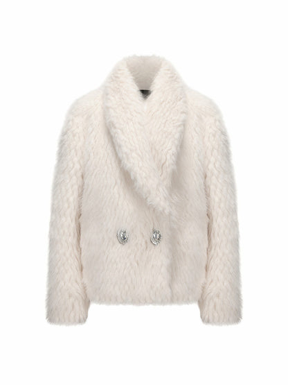 Nana Jacqueline Alyssa Fur Coat: White Fur Coat for Winter Party White