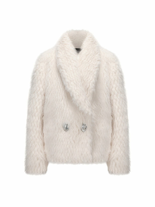Nana Jacqueline Alyssa Fur Coat: White Fur Coat for Winter Party White