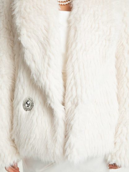 Nana Jacqueline Alyssa Fur Coat: White Fur Coat for Winter Party White
