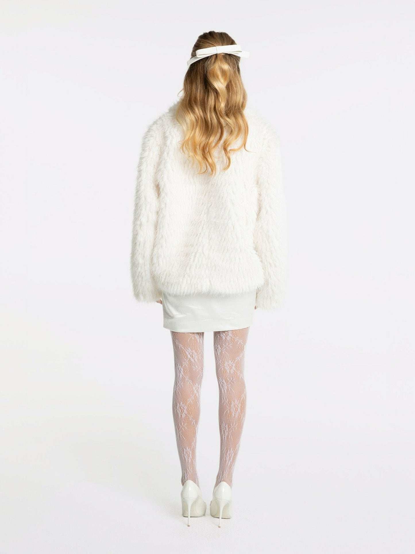 Nana Jacqueline Alyssa Fur Coat: White Fur Coat for Winter Party White