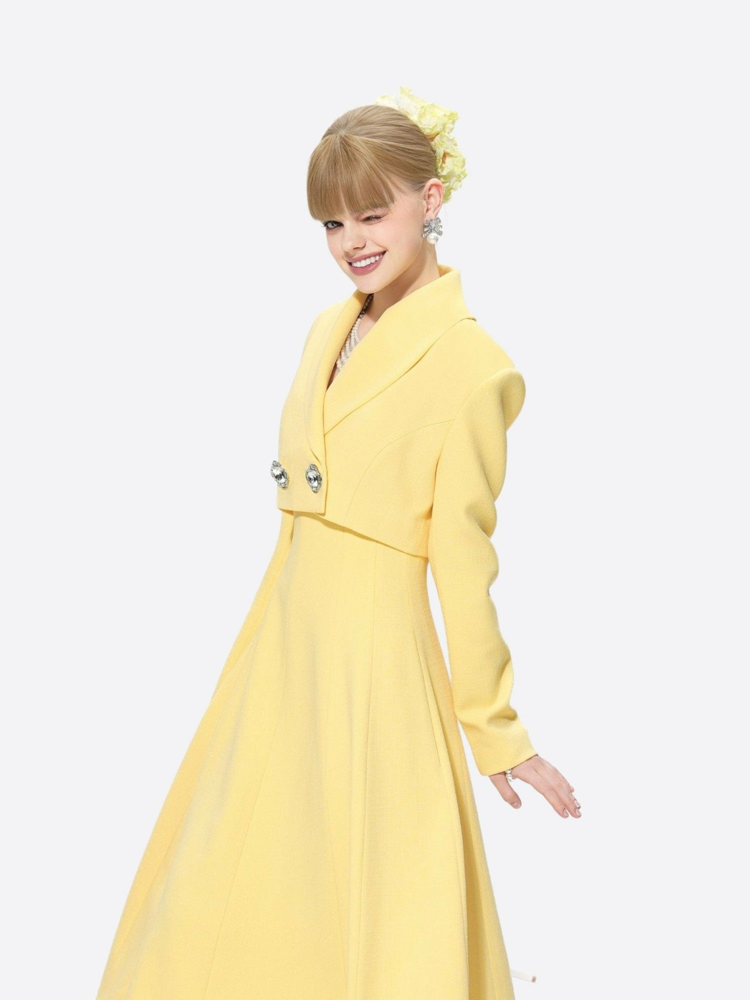 Nana Jacqueline Veronica Crop Blazer: Yellow Blazer for Brunch Yellow