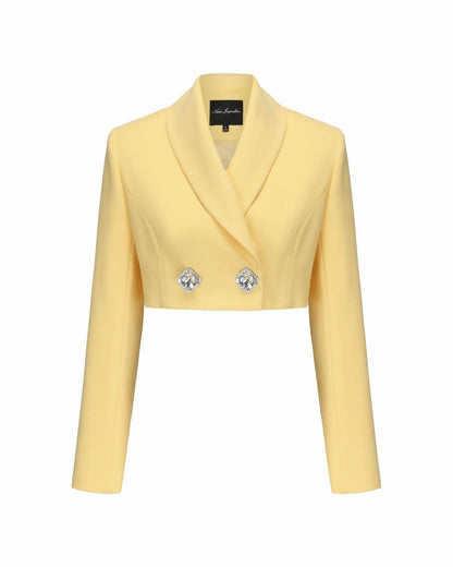 Nana Jacqueline Veronica Crop Blazer: Yellow Blazer for Brunch Yellow