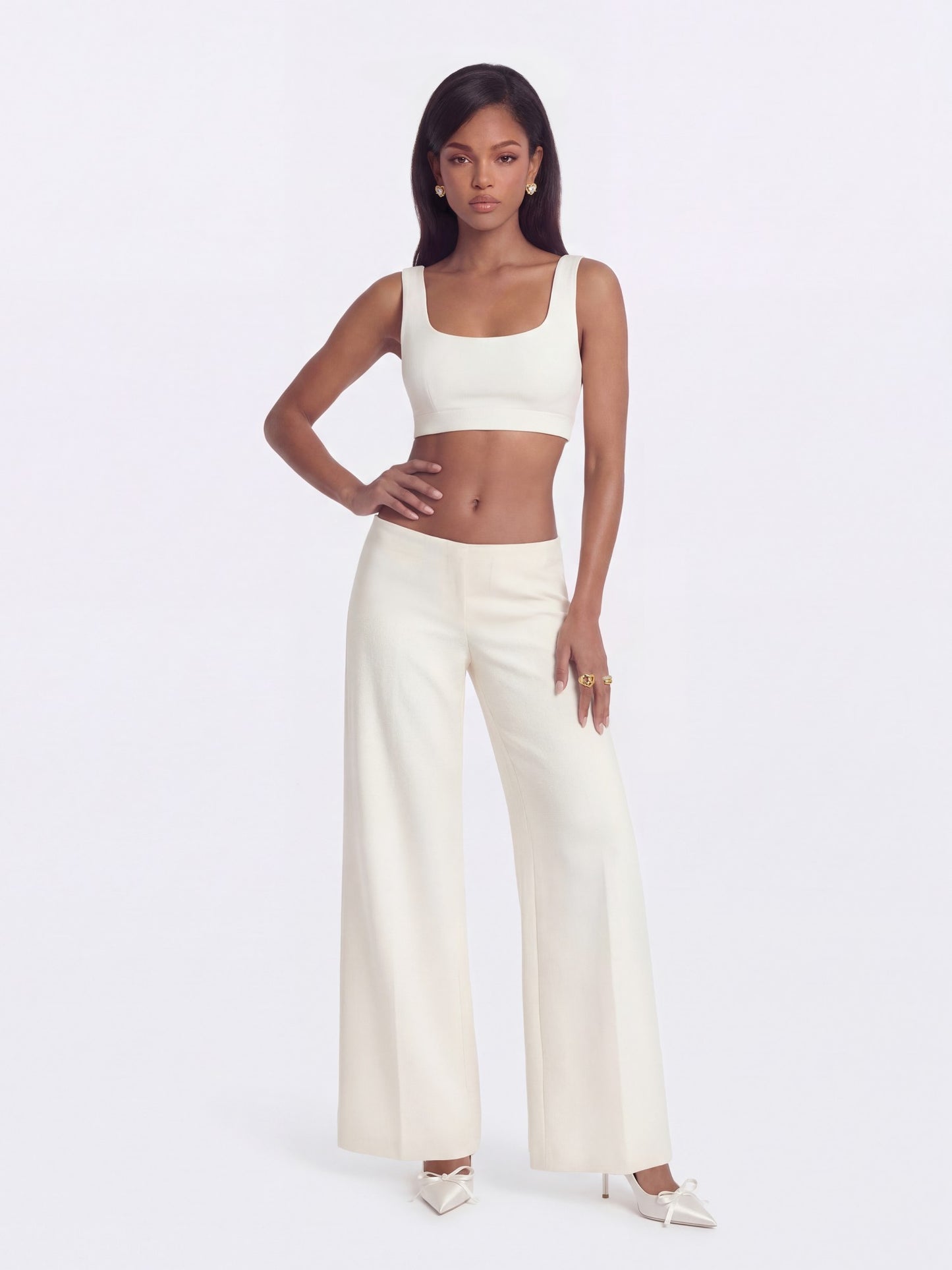 Nana Jacqueline Natalia Tailored Cropped White Top: White Crop Top for Bridal Shower White
