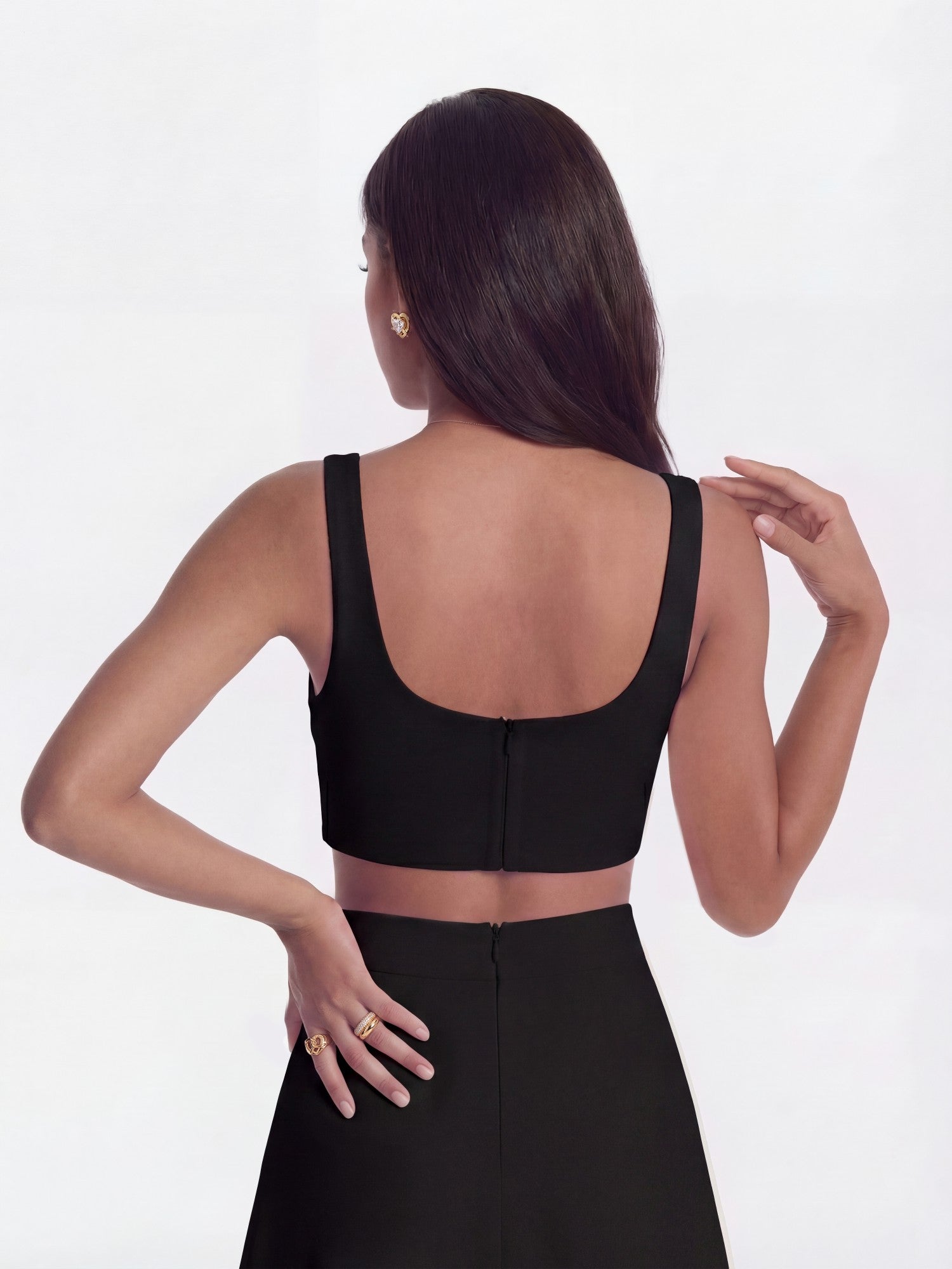 Nana Jacqueline Natalia Tailored Cropped Black Top: Black Top for Cocktail Party Black