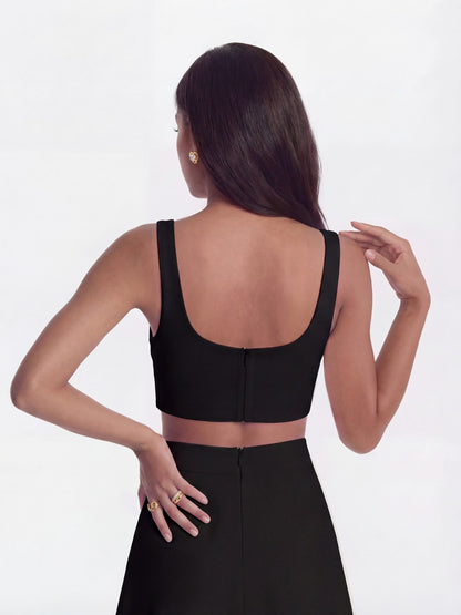 Nana Jacqueline Natalia Tailored Cropped Black Top: Black Top for Cocktail Party Black