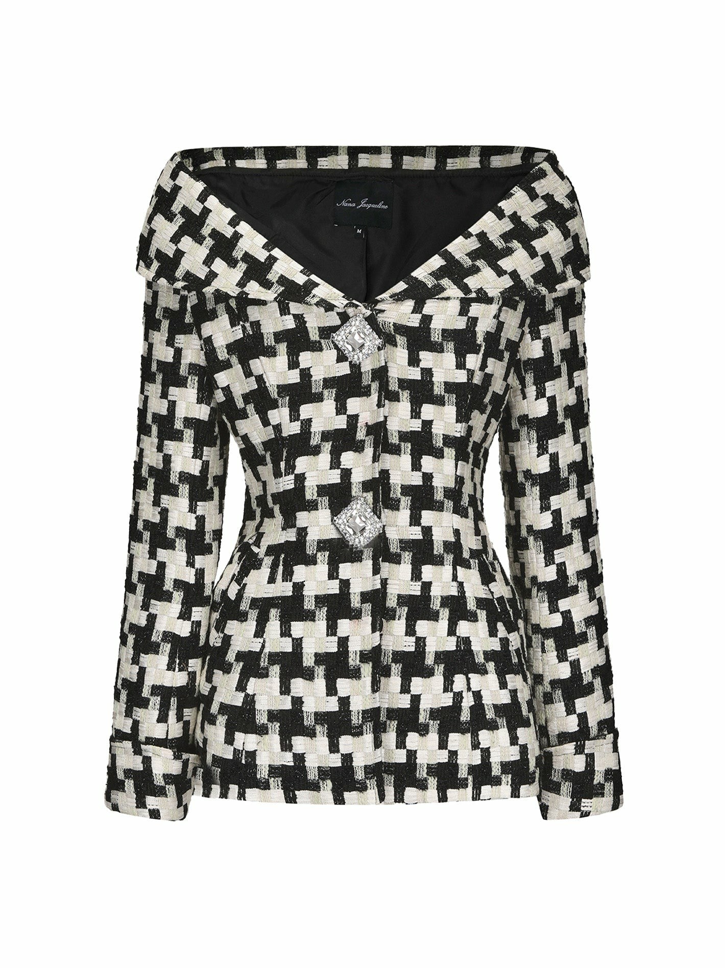 Nana Jacqueline Marlee Plaid Top: Black White Top for Date Night Black/White