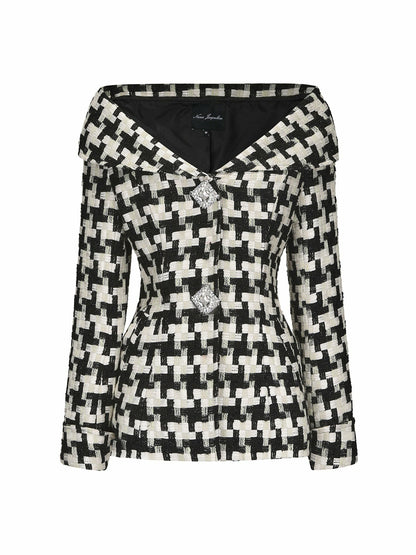 Nana Jacqueline Marlee Plaid Top: Black White Top for Date Night Black/White