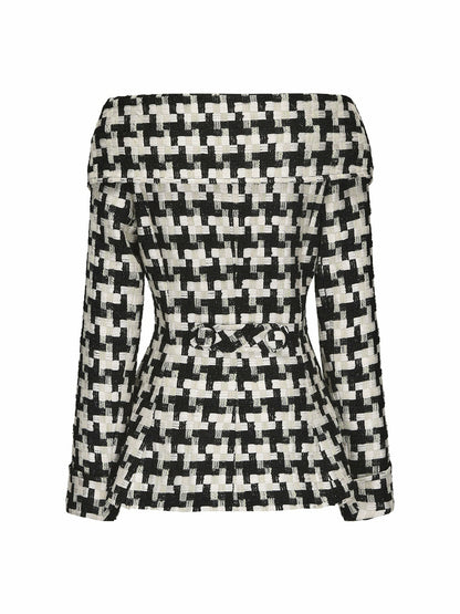 Nana Jacqueline Marlee Plaid Top: Black White Top for Date Night Black/White