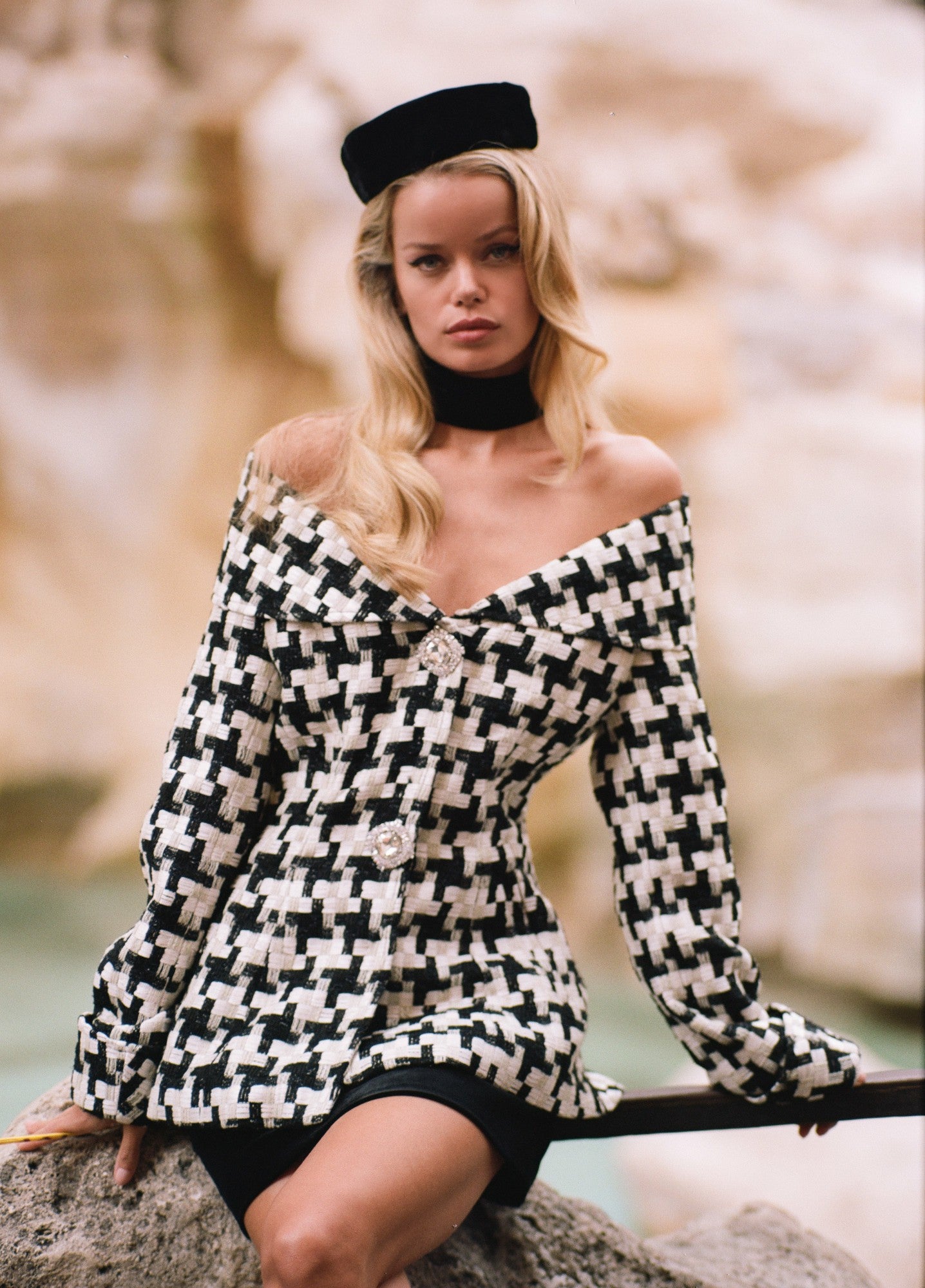 Nana Jacqueline Marlee Plaid Top: Black White Top for Date Night Black/White