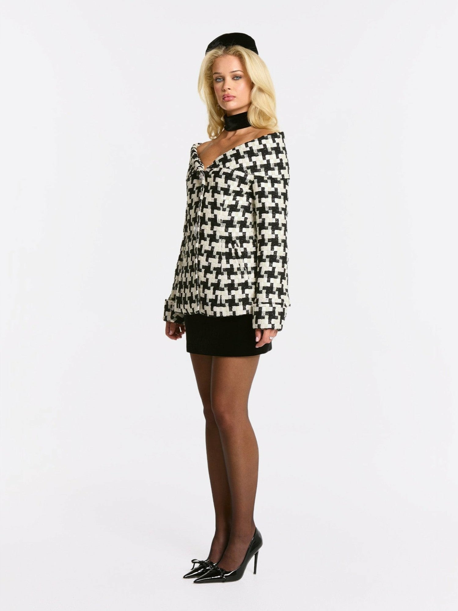 Nana Jacqueline Marlee Plaid Top: Black White Top for Date Night Black/White