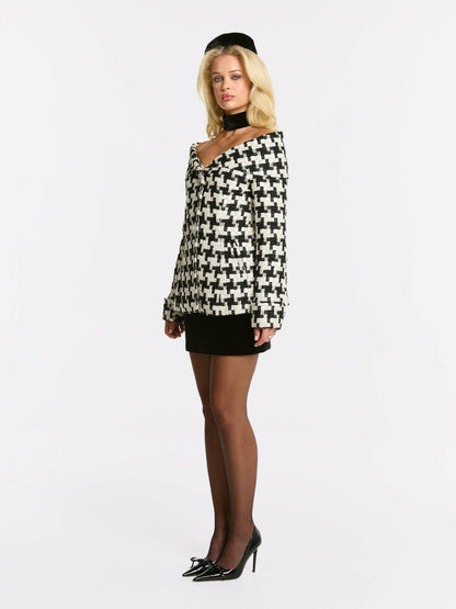 Nana Jacqueline Marlee Plaid Top: Black White Top for Date Night Black/White